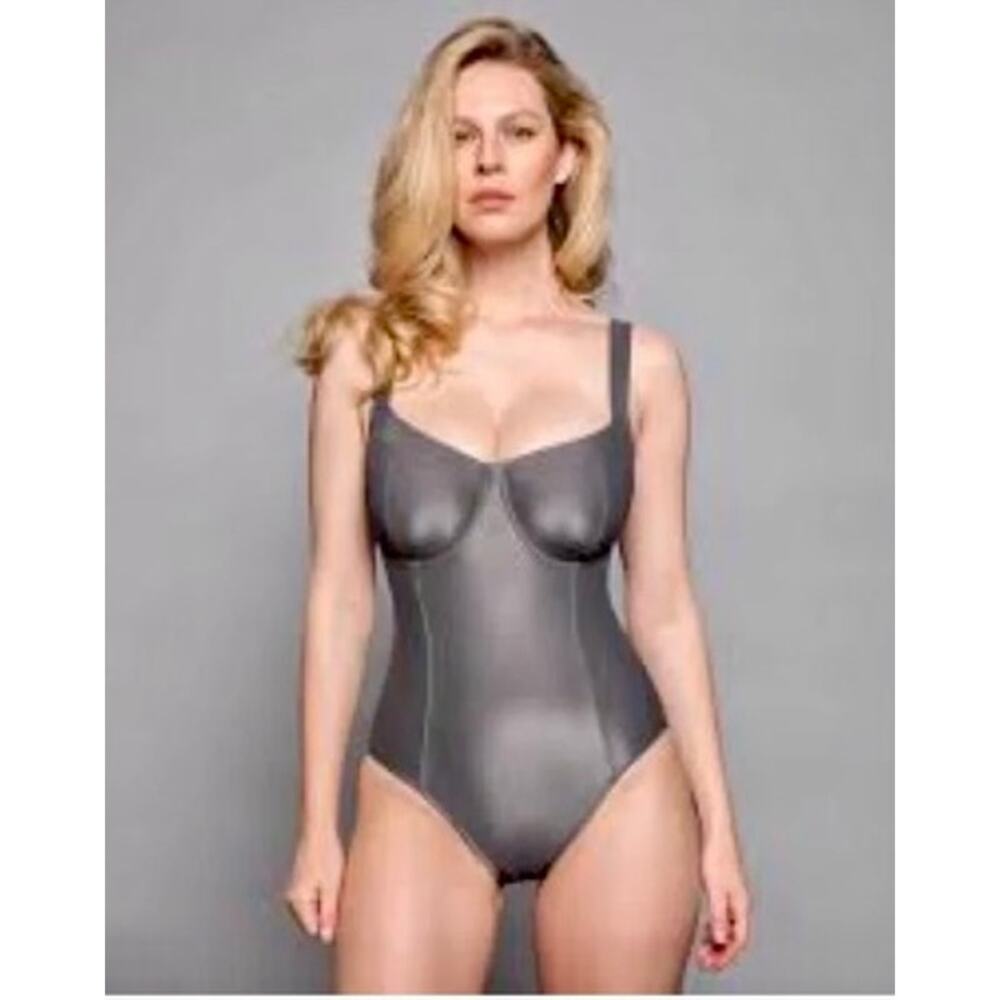NWT TA3 Lifty Pewter Underwire Contour Corset One Piece Swimsuit Sz L Short D/DD